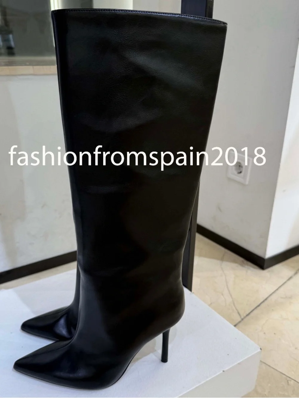 Zara Black Over-the-Knee Pointed Stiletto Boots